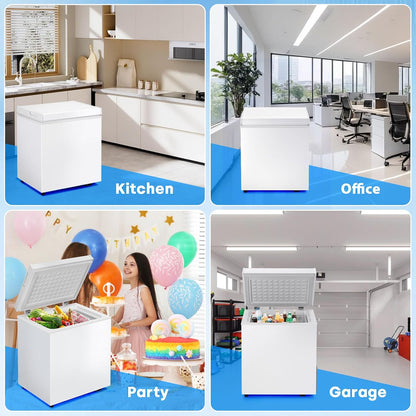 DOGHLY 2.0 Cu.Ft Chest Freezer, Small Deep Freezer with Removable Basket Mini Freezer with 7 Adjustable Temperature, Compact Food Storage Freezer Chest for Home Office Garage Apartment, White