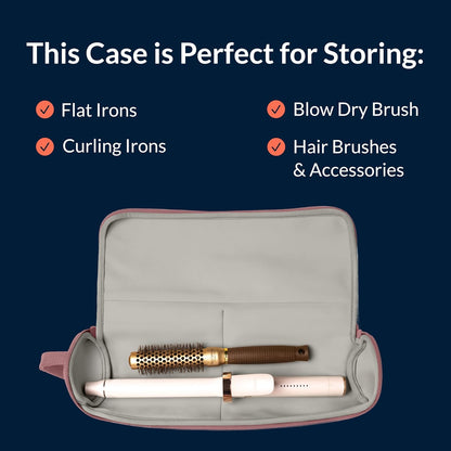 KUSSHI Travel Hair Tools Case - Heat Resistant, Machine Washable Neoprene Hair Accessories Case For Hot Tools, Flat Irons and Airwrap-Style Tools (Mauve/Stone)