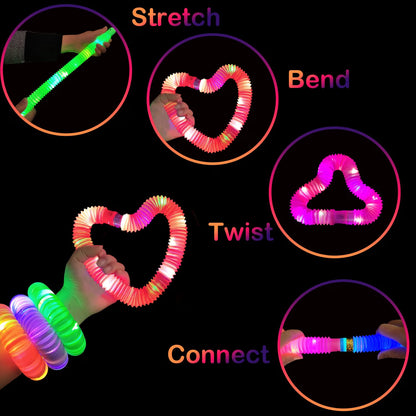 Kannove 48-Piece LED Glow Sticks for Kids, Light-Up Pop Tubes with Bracelet, Necklace & Crown Connectors, Multi-Color Halloween Party Favors, Goodie Bag Stuffers