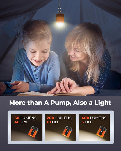 ETENWOLF AIR 3 Air Pump for Inflatables with 2600mAh Battery& Camping Light Ultra-Fast and Mini Electric Air Pump, Inflate Deflate for Air Mattress, Pool Floats, Vacuum Storage Bags