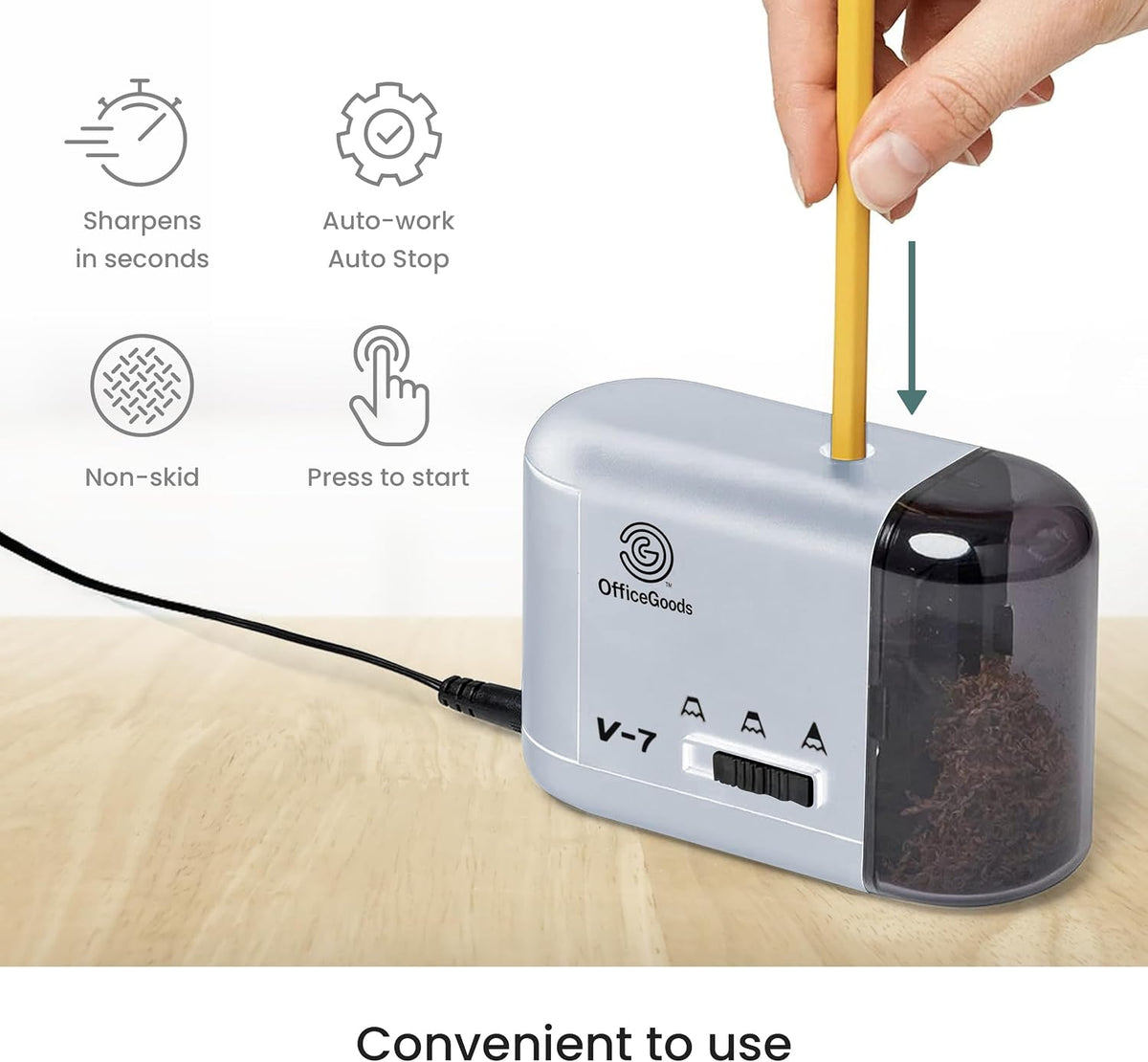 OfficeGoods Electric Pencil Sharpener | Battery, USB & Plug-In Powered Portable Sharpener for Graphite & Colored Pencils