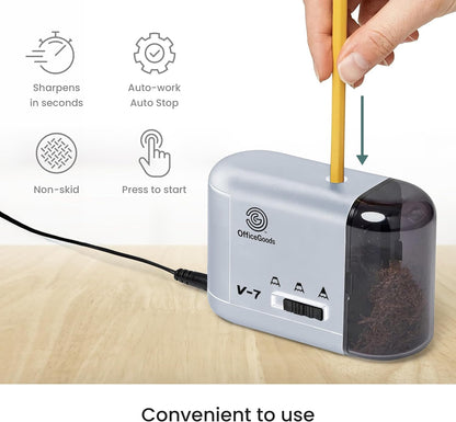 OfficeGoods Electric Pencil Sharpener | Battery, USB & Plug-In Powered Portable Sharpener for Graphite & Colored Pencils