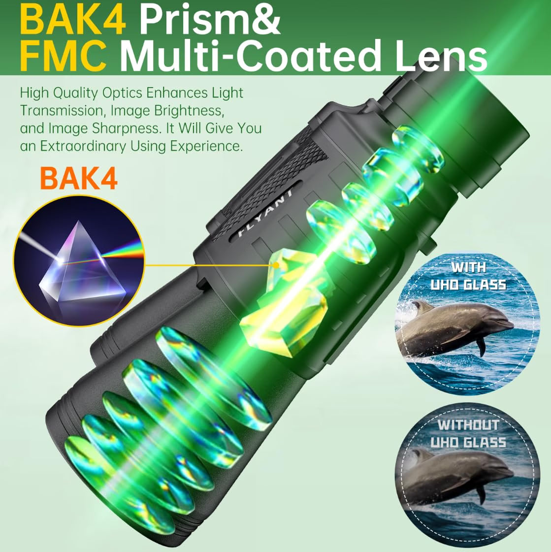 FLYANT 20x50 High Powered Binoculars for Adults, Waterproof Compact Binoculars with Low Light Vision, BAK4 Porro Prism & FMC Coated Lenses for Bird Watching, Camping, Hiking, Travel & Stargazing