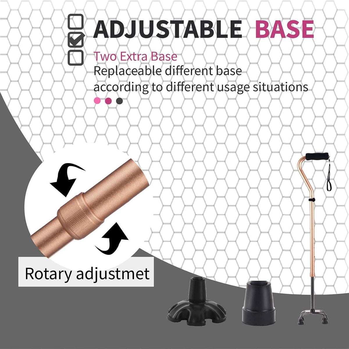 LIXIANG Walking Canes Stablize Women Quad Canes for Seniors & Adults Foldable Adjustable for Men & Women Heavy Duty Freestanding Cane for People with Leg Injuries 3 footings