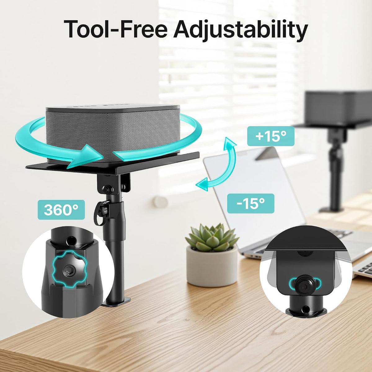 PEGZONE Clamp-on Speaker Stand Pair Heavy-Duty Desktop Speaker Mount Black