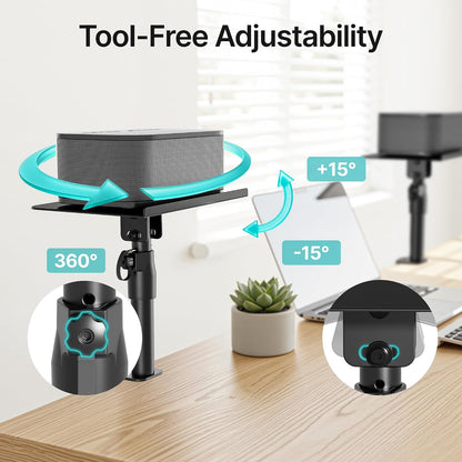 PEGZONE Clamp-on Speaker Stand Pair Heavy-Duty Desktop Speaker Mount Black
