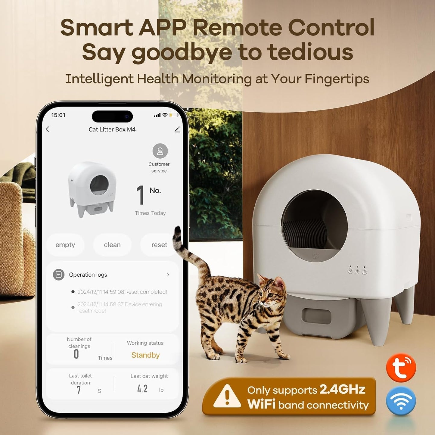 Fumoi Automatic Litter Box with App Control, Safety Sensor, Washable Litter Trays, 95L Large Capacity, White & Grey