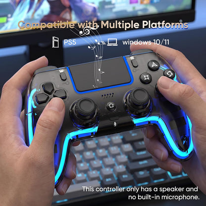 BETMI Wireless Controller for PS5, Pro/Slim/MAC/Steam Deck/PC, Hall Effect Joystick, Dual Vibration/Macro/Turbo, 3.5mm Jack, 6-Axis, Mute Key, LED Gamepad with Speaker (4 Lighting Effects, 9 Light Colors)