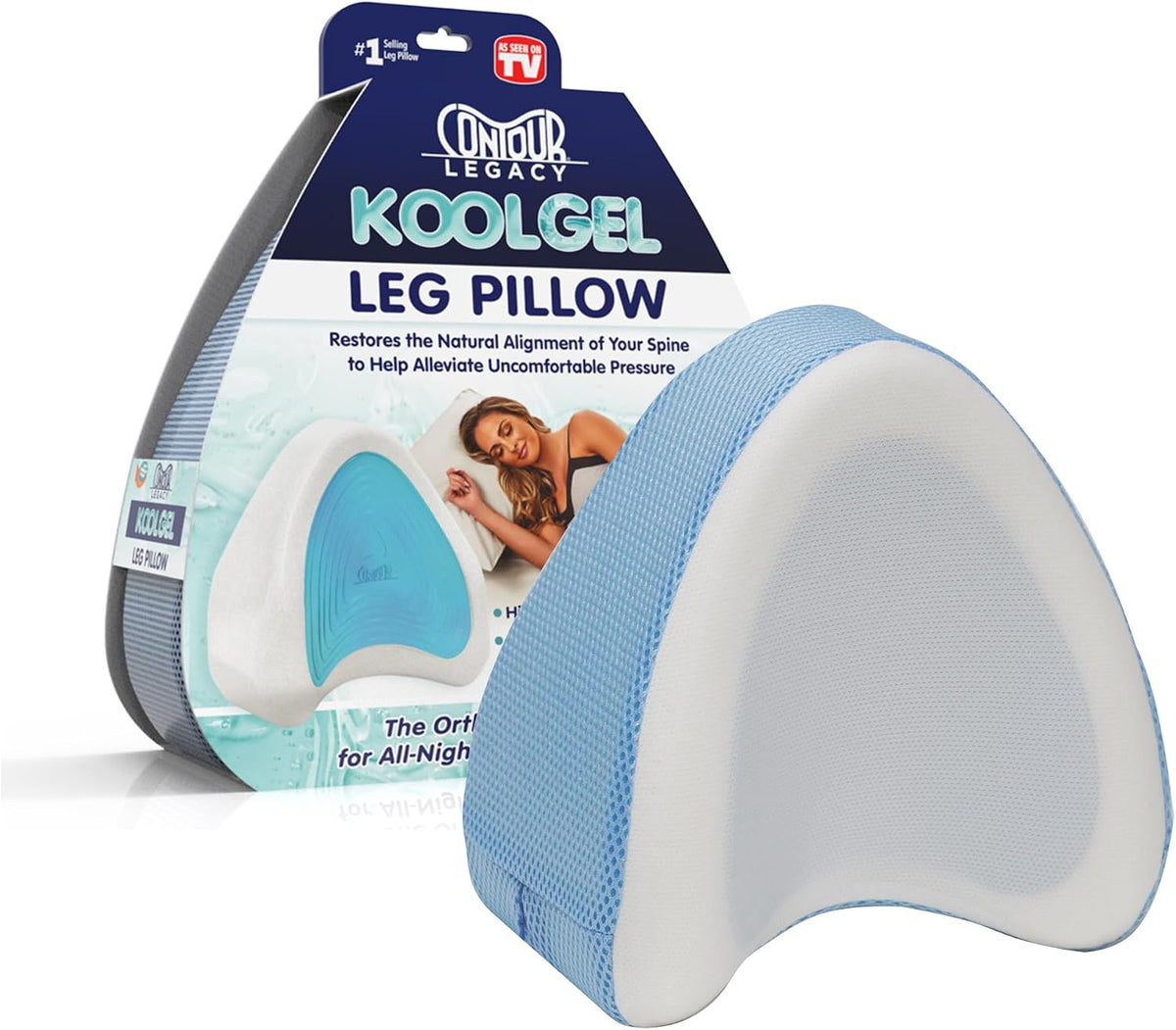 Contour Legacy Cool Leg & Knee Foam Support Pillow for Side Sleepers Soothing Relief for Back, Hips, Knees, Joints, Nerves & Muscles