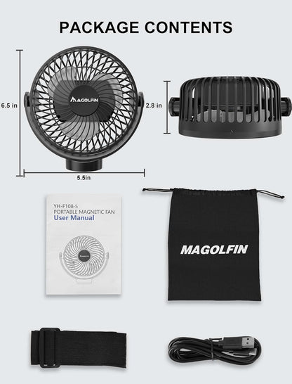 2-Pack Magnetic Golf Cart Fan Rechargeable, 12000mAH Battery Operated Portable Fan with 3 Speeds, LED Lantern, Magnetic Base, Suitable for EZGO Club Car Yamaha, Golf Cart & Cruise Ship Accessories