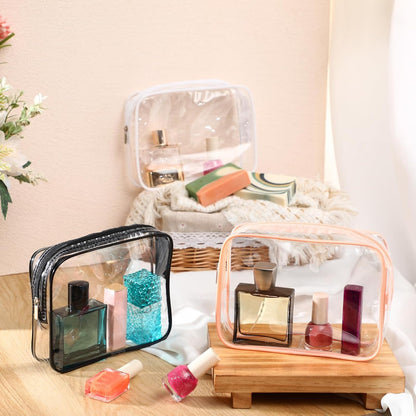 60 Pcs Clear Makeup Bags Bulk Travel Toiletry Bag 7 x 5.5 x 1.6 Inch PVC Zipper Pouch Waterproof Plastic Cosmetic Case Portable Organizer for Women Summer Bathroom (Classic Color)