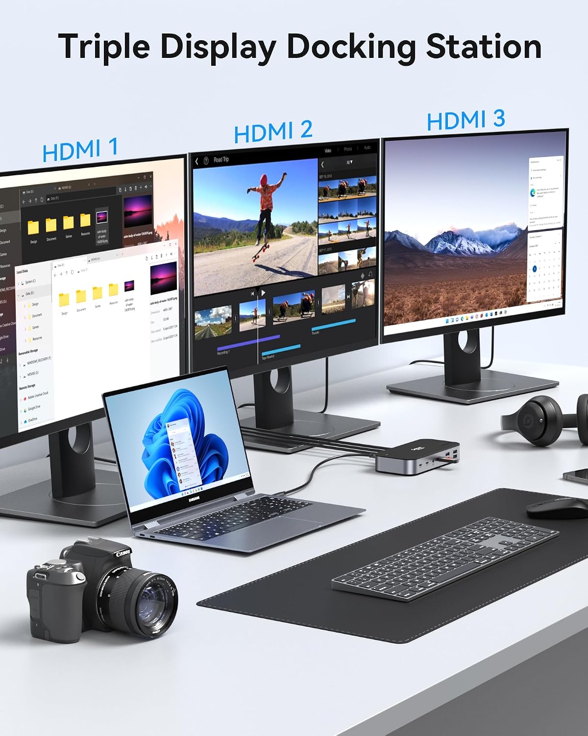 Selore 3 HDMI Docking Station with Charging, Triple Display Docking Station | Laptop Docking Station 3 Monitor,Triple Monitor Docking Station,Triple 4K...