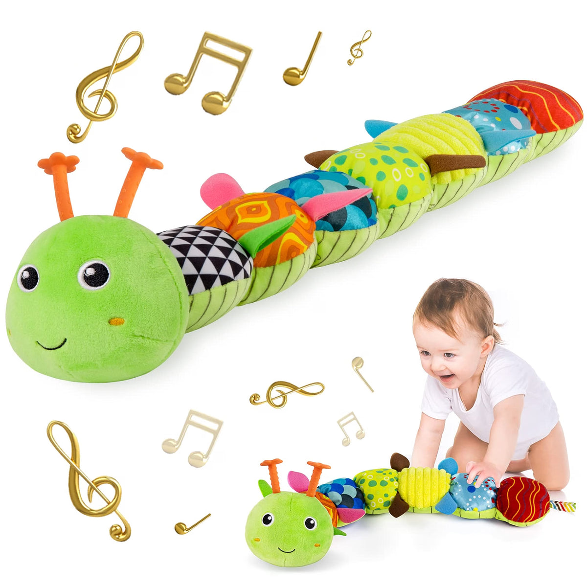 Sumobaby 3-in-1 Musical Caterpillar Plush Toy with Teether, Green