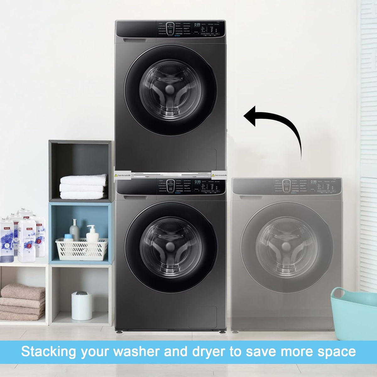 Washer Dryer Stacking Kit 29 inch - Universal Washer and Dryer Stacking Kit with Pull Out Drying Rack - Adjustable 29"/28"/27"/26"/25"/24" Stacking Kit with Ratchet Strap - Space-Saving