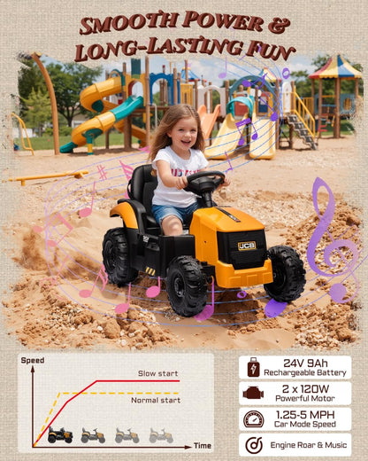 First Ride On JCB 3CX Licensed 24V Ride-On Excavator for Kids, 3-in-1 Electric Backhoe Digger with Reversible Seat, Detachable Arms, Remote Control & Dual 120W Motors