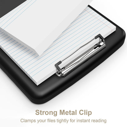 Piasoenc Clipboard with Storage, 8.5 x 11 Inch Clip Board with Pen Holder, Black