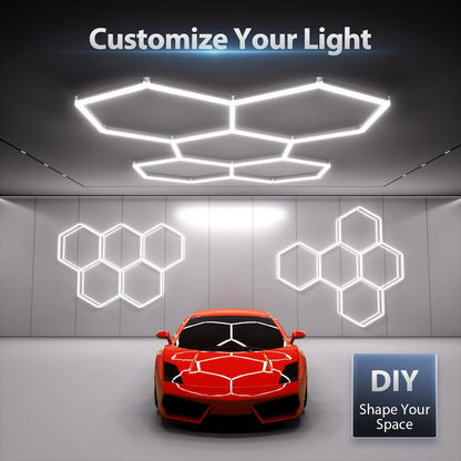 Hexagon Garage Lights: 168W 5 Grids LED Garage Lights - Easy Install 6500K Super Bright Honeycomb Light for Workshop Warehouse Car Detailing Shop Exhibition Hall Gym