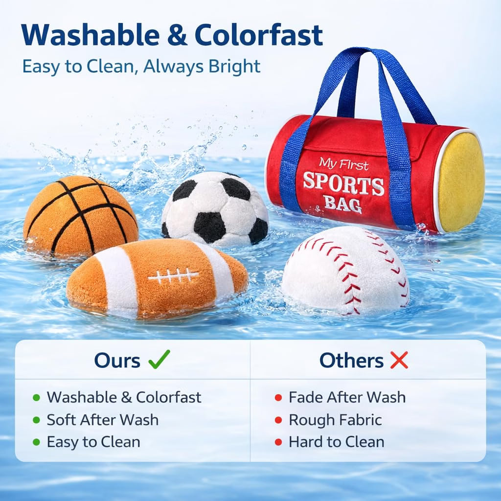 KIZZYEA My First Sports Bag Plush Sensory Ball Set, 0-12 Months