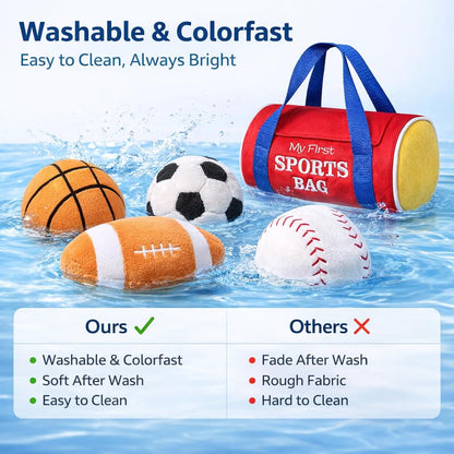 KIZZYEA My First Sports Bag Plush Sensory Ball Set, 0-12 Months