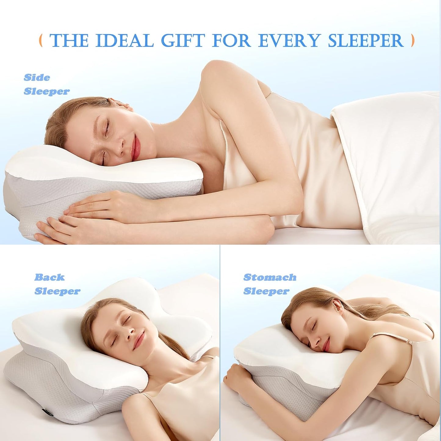 Cooling Gel Pillows for Neck and Shoulder,Cervical Pillow Cozy Sleeping Odorless Ergonomic Contour Memory Foam Pillows for Side Back Stomach Sleepers with Pillowcase (Grey)
