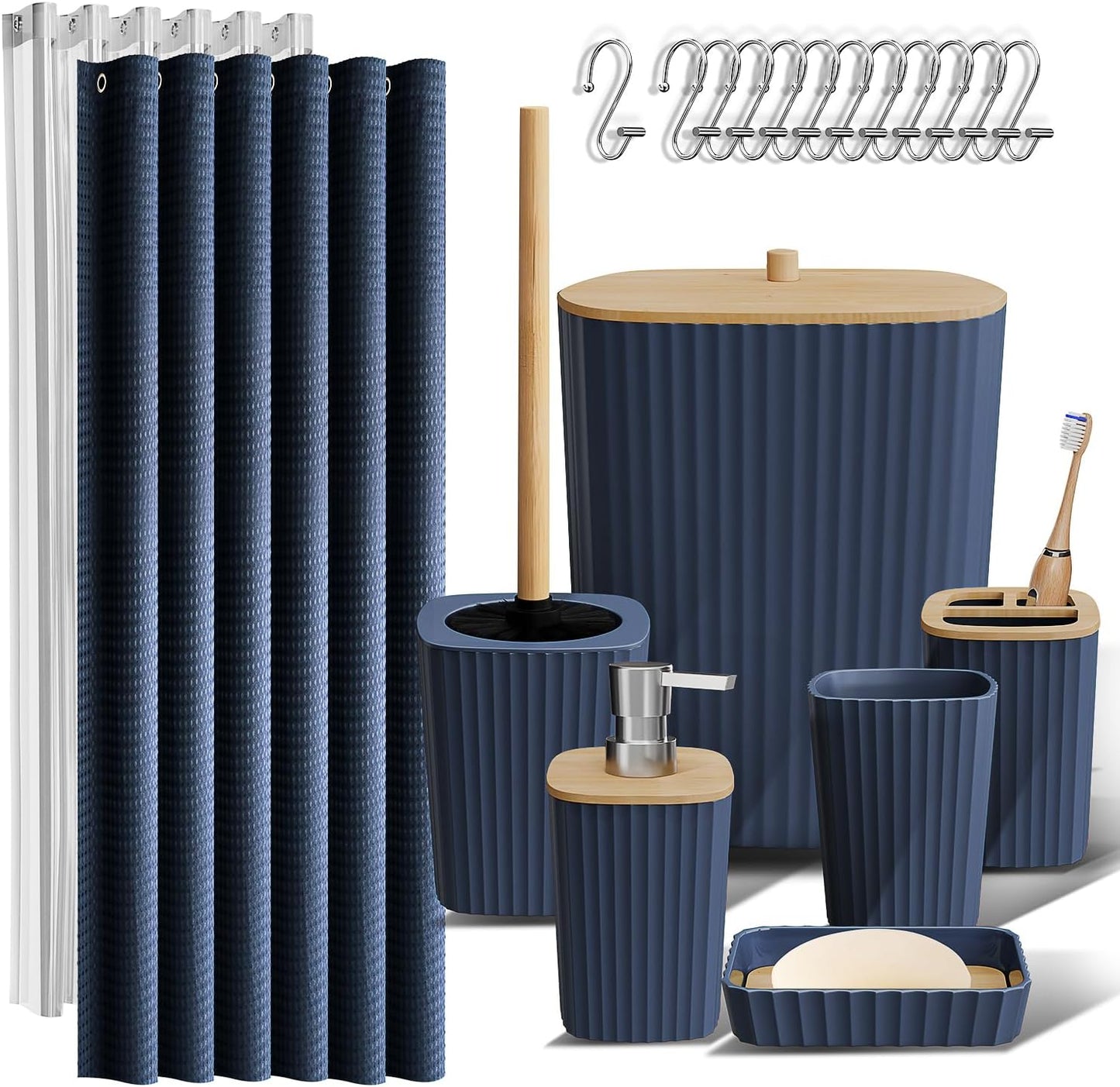 Clara Clark Black Bathroom Set, Shower Curtain Set, Bathroom Accessory Set