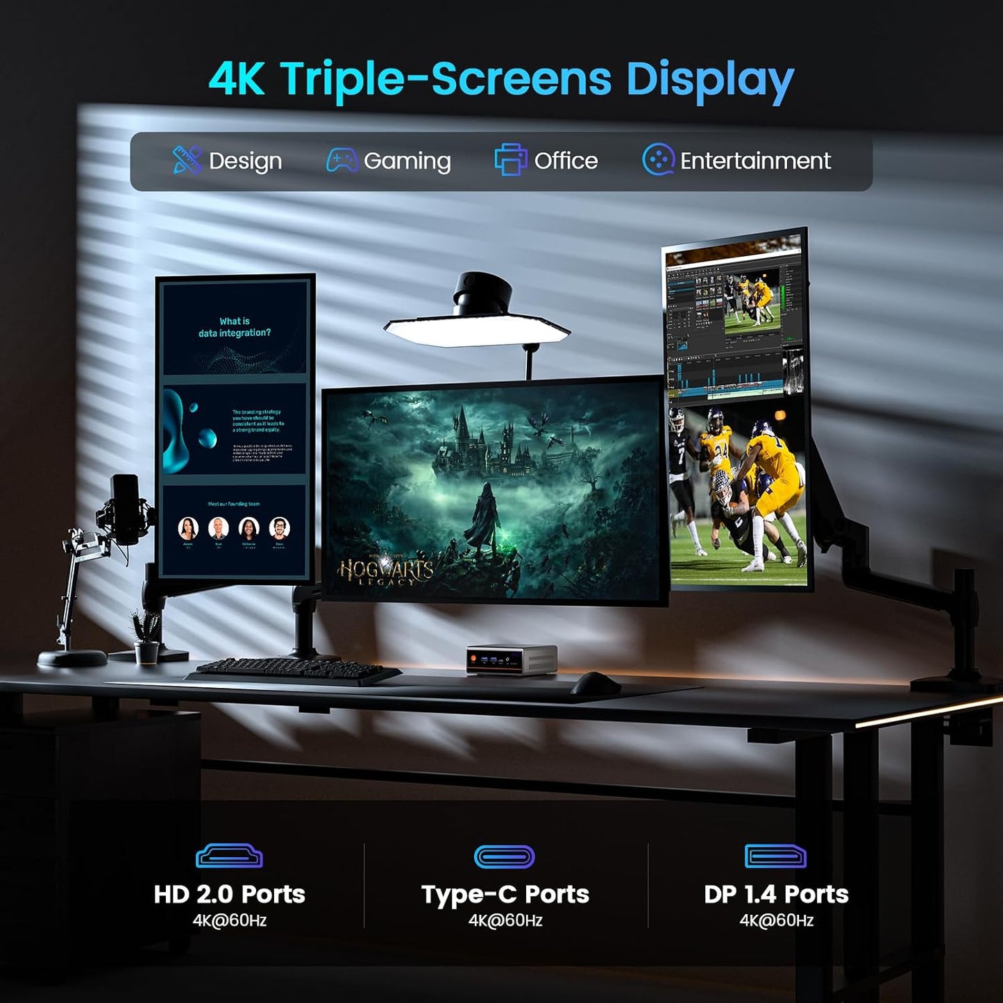 Trycoo Gaming Mini PC AMD Ryzen 5 5600H 8GB DDR4 RAM(Up to 64GB) 256GB SSD 2026 Desktop Mini Computer Business Home Office Game, Dual LAN, Triple 4K Display, WiFi 6, BT5.2, Type-C, HDMI, DP