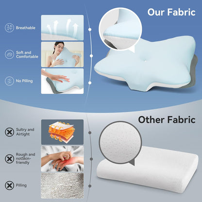 Ergonomic Memory Foam Cervical Pillow for Neck Pain Relief Contour Design,Odorless Orthopedic Pillows for Shoulder Support with Dual Heights, for Side Back Stomach Sleepers, Grey