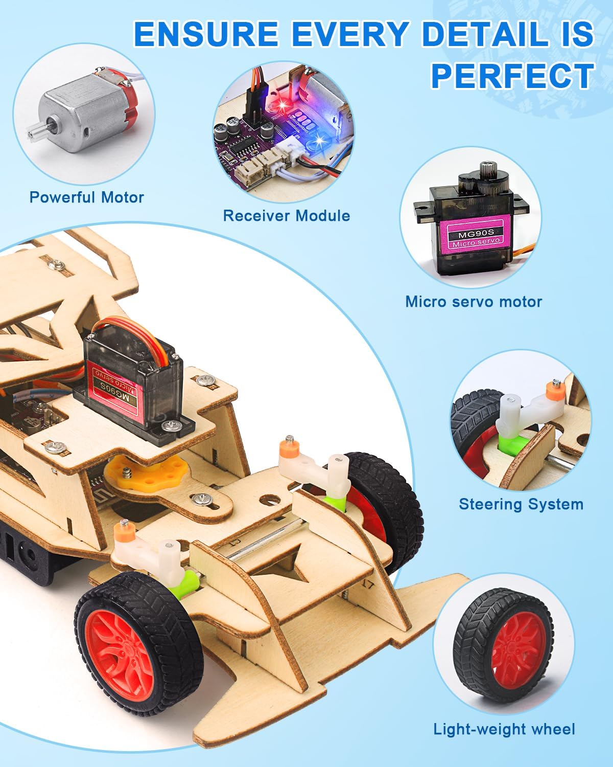 Poraxy STEM Kits for Kids Ages 8-13, Remote Control Car Building Kit with Wooden 3D Puzzle, 4WD Model Car Science Project Toy for Boys & Girls
