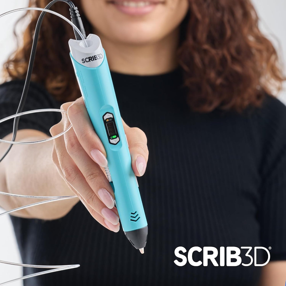 SCRIB3D P1 3D Printing Pen with Display, 3 Starter PLA Colors, Stencil Book & Project Guide, Adjustable Temperature & Stepless Speed Control, Blue White Black