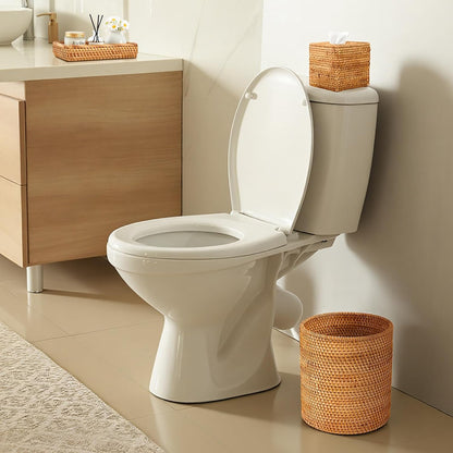 Teenyyou 3 Pcs Rattan Bathroom Accessories Set Wicker Trash Can, Natural Handwoven Trash Can Waste Paper Basket, Square Tissue Box Holder Toilet Vanity Tray, for Kitchen Office Organizer Decorative