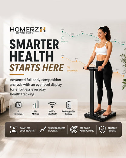 Homerz Smart Scale – Bend-Free Smart Scale with BMI, Body Fat, Muscle Mass, Full Body Composition Scale with Digital Weight Tracking, Body Scan Scale with Handle, Body Fat Scanner