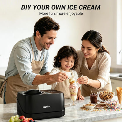 Inoviva Ice Cream Maker Automatic 1.7 Pt, No Pre-Freezing,Built-In Compressor, Digital Display & Timer,3 Presets, Makes ice cream, Gelato, Perfect for home & party, IM001