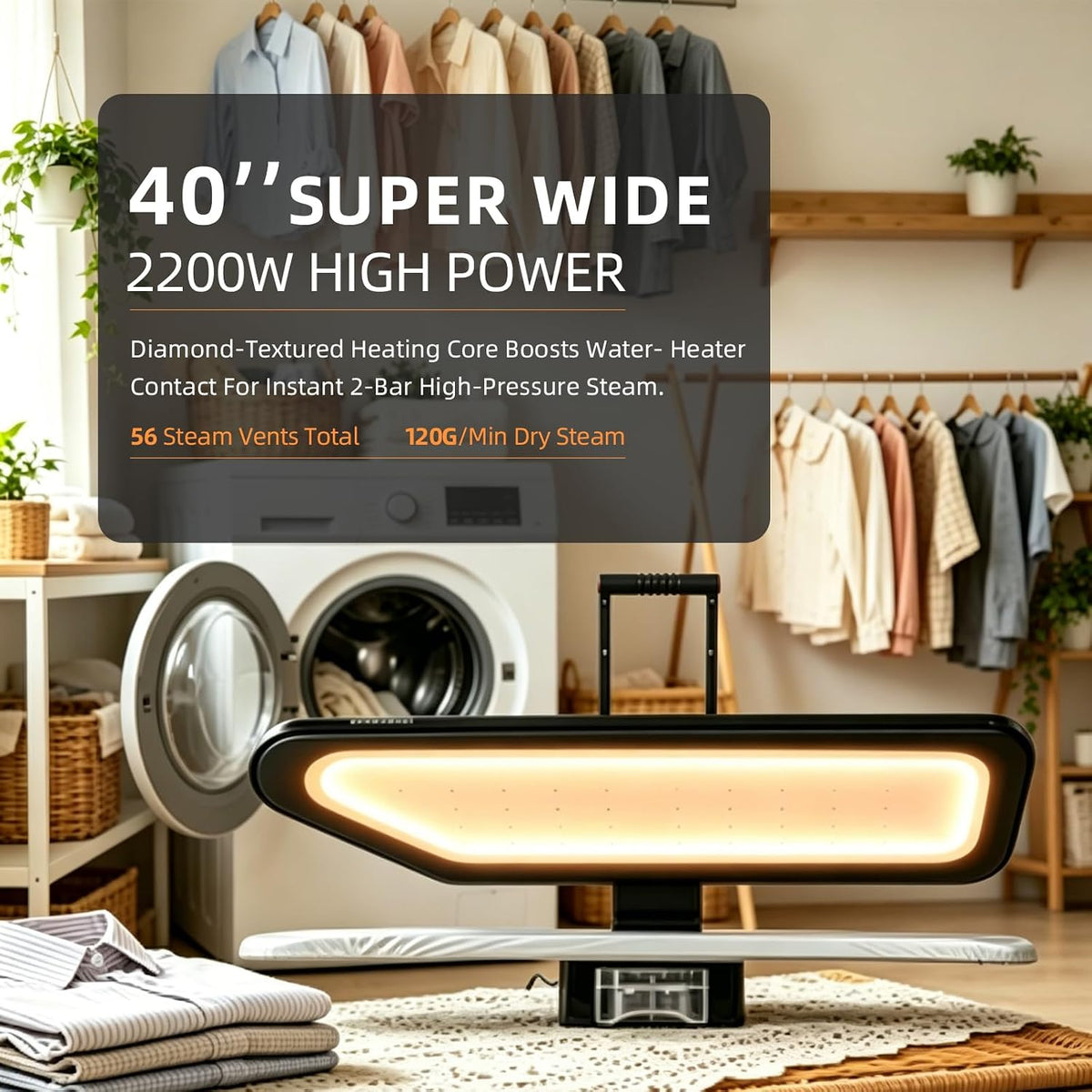 Chunchun 40-Inch Steam Press | 2200W Extra-Large Clothes Iron Press with 1000ML Water Tank, 5 Fabric Settings & Auto Shut-Off
