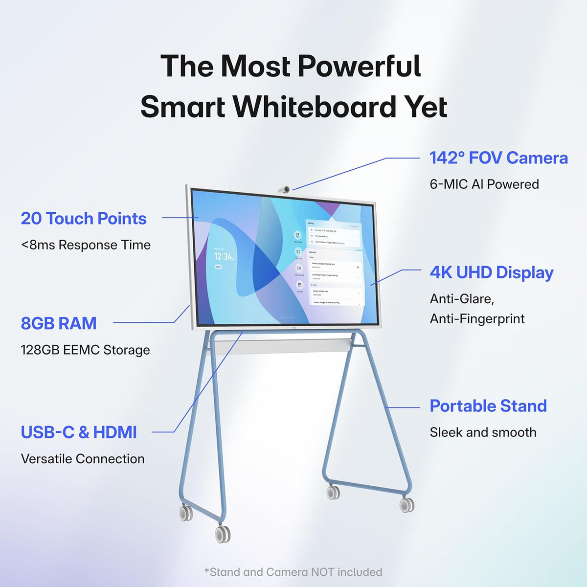Vibe S1 55-Inch Smart Board | 4K UHD Interactive Touchscreen Display with 250+ Apps, Cloud Whiteboard, Wi-Fi 6 & Bluetooth 5.2 for Office, Classroom & Conference Room