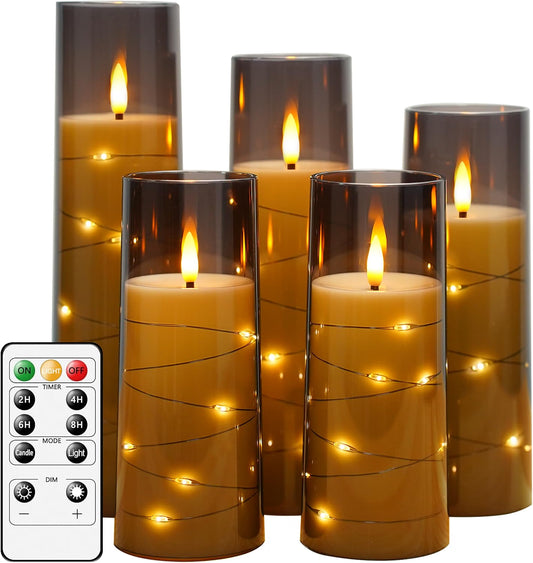kakoya Flameless LED Candles with Timer, 5-Pc Set, Grey