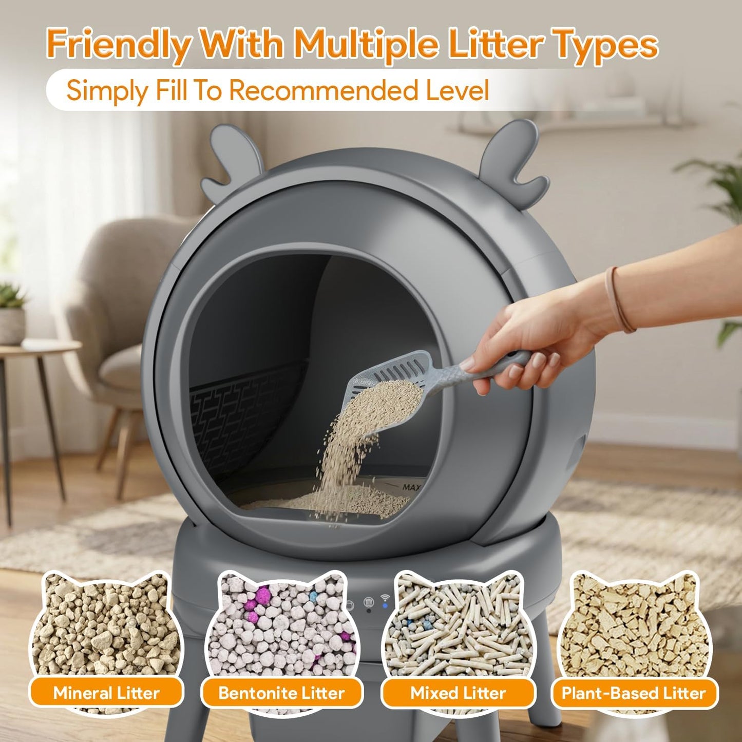 Automatic Cat Litter Box with App Control - Automatic Litter Box Self Cleaning for Multiple Cats, Health Tracking & Weight Sensor, Ultra Quiet, Odor Control, Large Capacity, Dark Grey