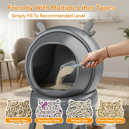 Automatic Cat Litter Box with App Control - Automatic Litter Box Self Cleaning for Multiple Cats, Health Tracking & Weight Sensor, Ultra Quiet, Odor Control, Large Capacity, Dark Grey