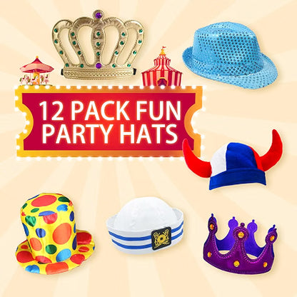 Qunonaty 24-Piece Funny Party Hats & Sunglasses Set, 12 Assorted Novelty Hats and 12 Funny Glasses for Photo Booth Props, Costume Parties & Celebrations