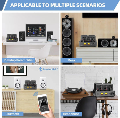 Tube Amplifier, Stereo Vacuum Tube Class A/B Amplifier,Integrated Amplifier with Bluetooth 5.0,Subwoofer Output, Headphone Output, Record Player Phono Preamp and USB DAC