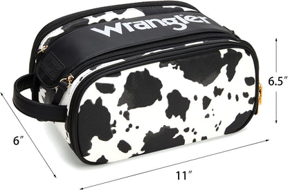 Wrangler Large Makeup Bag Travel Toiletry Bag Portable Cosmetic Bag Cute Makeup Organizer with Handle and Multiple Pockets & Dividers for Women