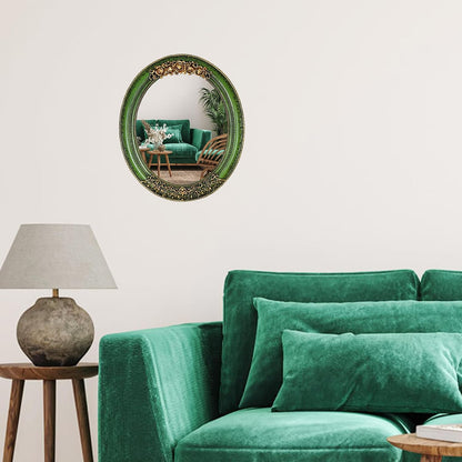Oval 11.8x10 inch Resin Vintage Mirror Wall Mounted Decorative Mirror for Entryway, Hallway, Bedroom Oval Mirror(Green)