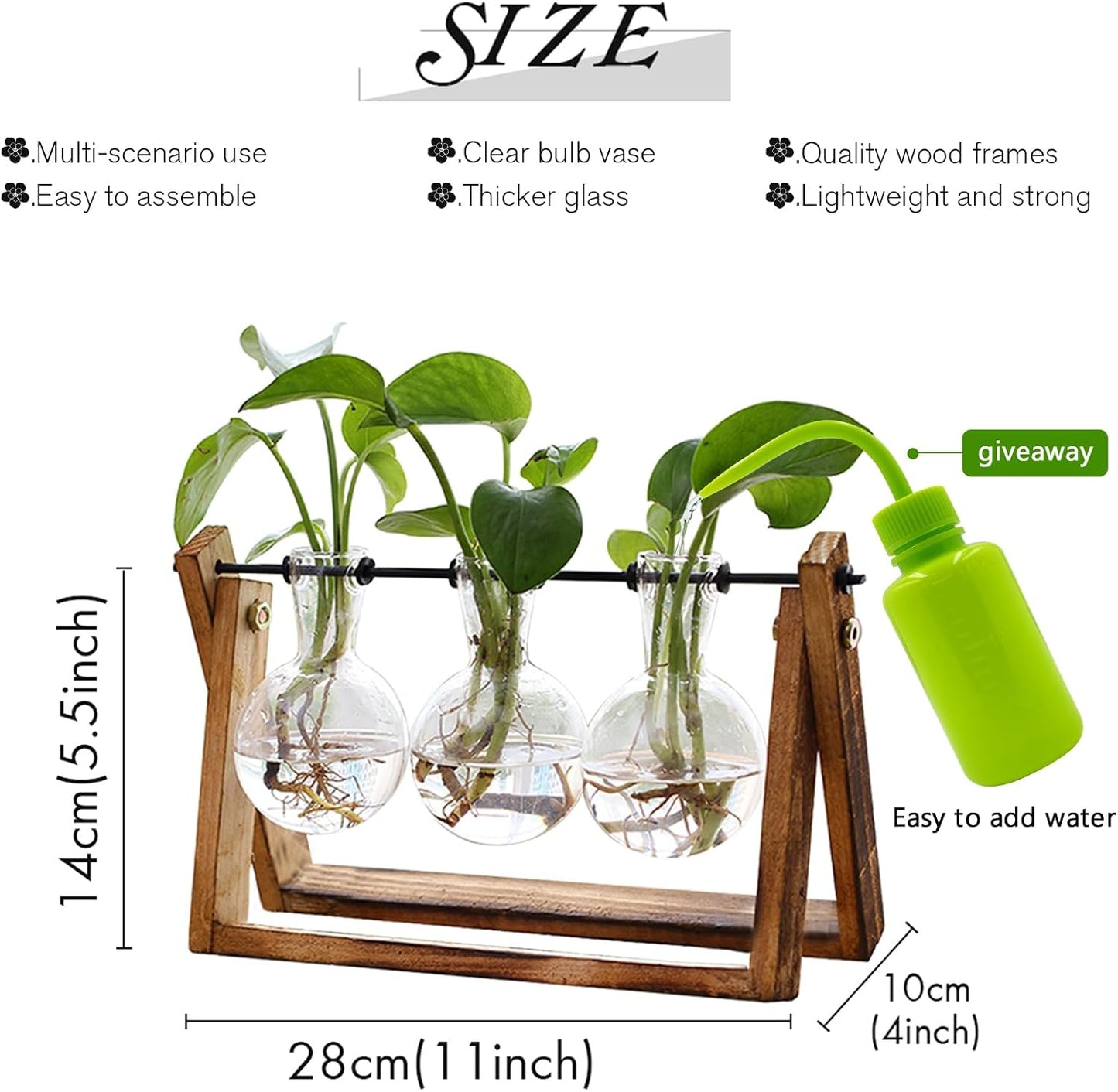 XXXFLOWER Plant Terrarium with Wooden Stand, 3 Bulb Glass Vase Air Planter, Retro Tabletop Hydroponics Display for Home, Garden & Office Decor