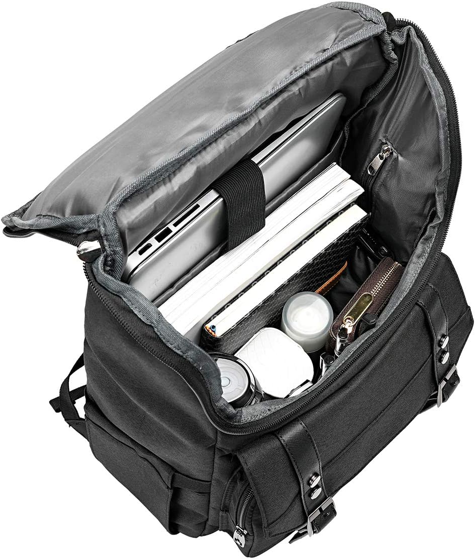 YALUNDISI Vintage Laptop Backpack, 15.6-Inch Travel Backpack with USB Charging Port, Water-Resistant College & Business Backpack for Women & Men, Black