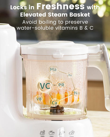 Grownsy Baby Food Maker, Steamer & Blender Baby Food Processor, White BPA-Free Elevated Steam Basket, Healthy Homemade Baby Food Purees, Starting Solids & BLW, Baby Feeding Essentials, 6+ Months