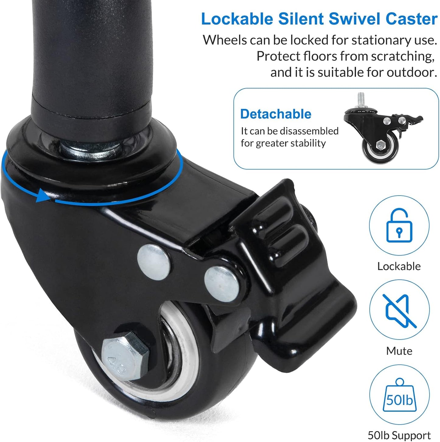 Tossbiss Laptop Tripod on Wheels with 2 Shelves Portable Projector Floor Stand Adjustable Height 25.9 to 51.8 Inch with Phone Holder, Projector Stand