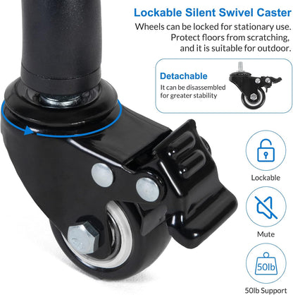 Tossbiss Laptop Tripod on Wheels with 2 Shelves Portable Projector Floor Stand Adjustable Height 25.9 to 51.8 Inch with Phone Holder, Projector Stand