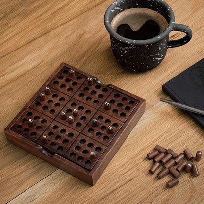 Iron & Glory Wooden Sudoku Board Game, Portable Wooden Sudoku Puzzle with 81 Numbered Pegs, Logic & Brain Teaser Game for Adults, Family & Travel