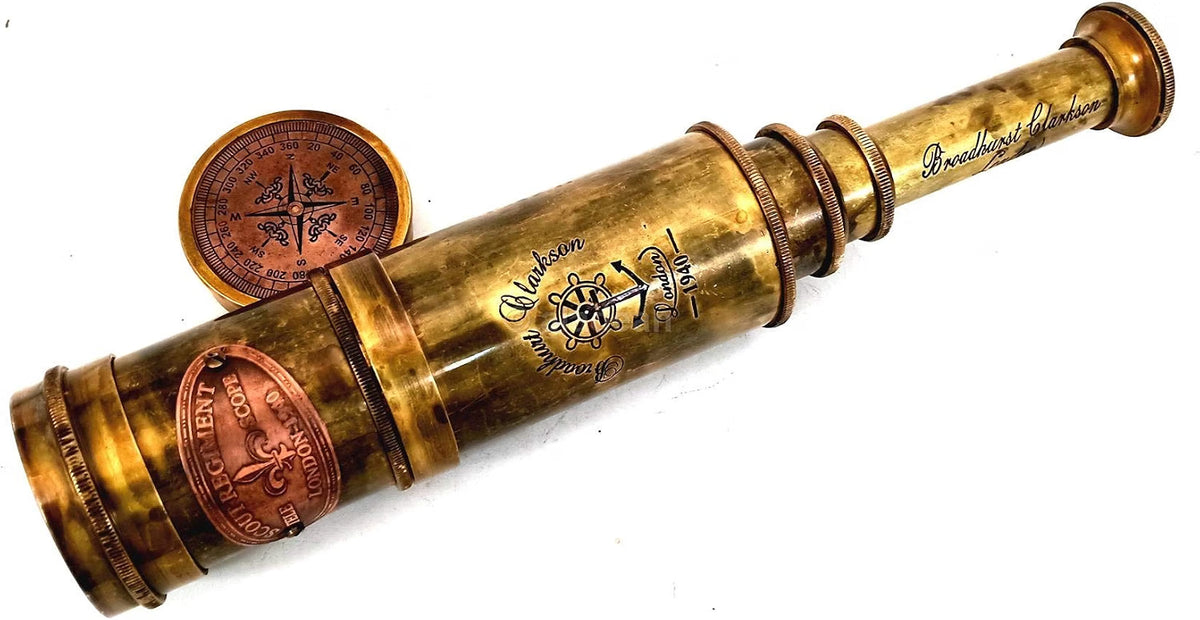 ALADEAN Scout Regiment Brass Telescope 19", London 1940 Antique Replica Spyglass, 20x Magnification DF Lens, Handheld Vintage Brass Telescope with Leather Case