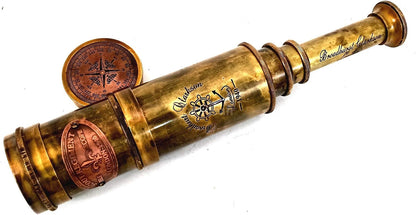ALADEAN Scout Regiment Brass Telescope 19", London 1940 Antique Replica Spyglass, 20x Magnification DF Lens, Handheld Vintage Brass Telescope with Leather Case