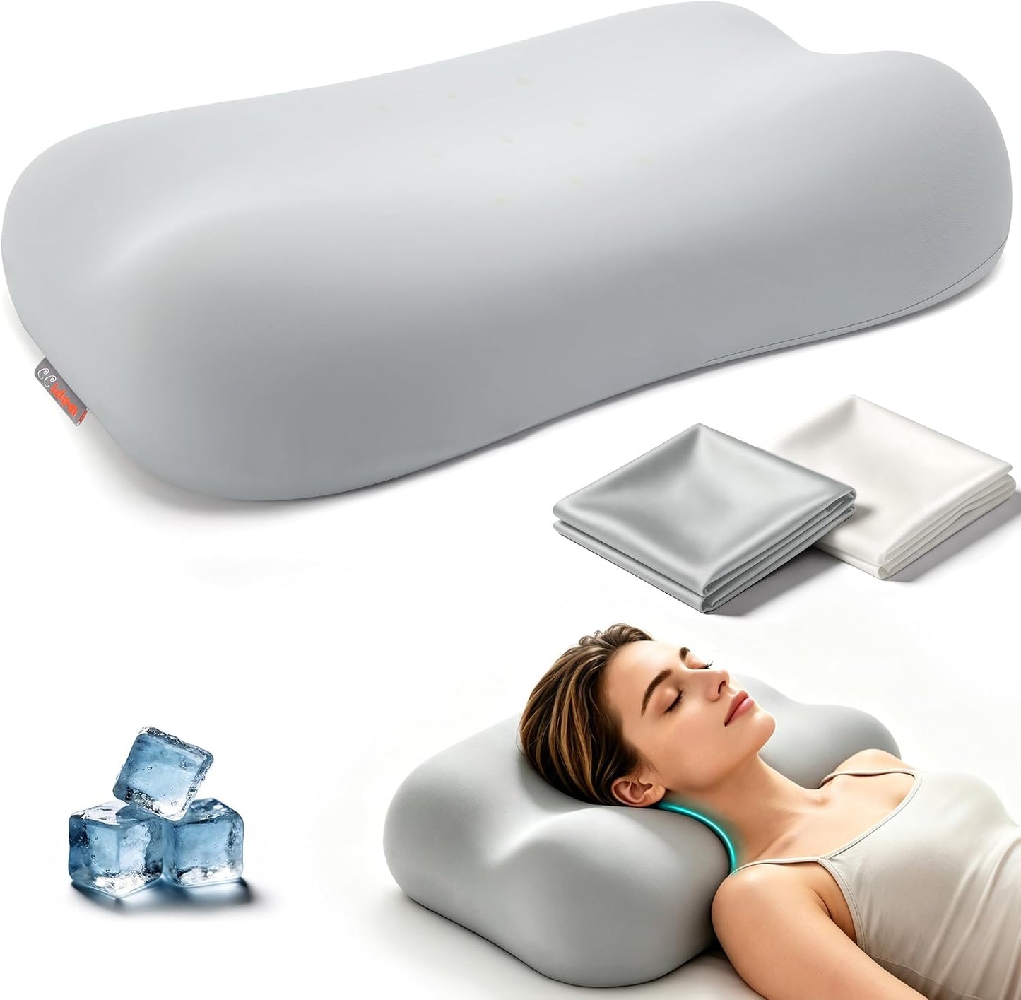 CCidea Cervical Neck Pillow for Neck Pain Relief - 80D Cloud-Like Memory Foam Bed Pillow, 9 Ventilation Channels, Dual Height for Side, Back & Stomach Sleepers, 2 Ice Silk Cooling Pillowcases, Queen